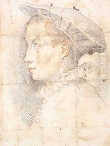 Portrait of a young boy wearing a hat, bust-length, in profile to the left by Federico Zuccaro