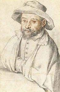 Portrait of a bearded man seated at a table by Federico Zuccaro