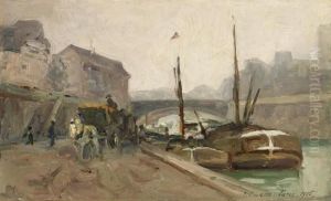 Paris - Kohlenschiffe In Der Seine by Julius Ullmann