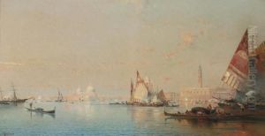 A View Across The Lagoon Towards The Grand Canal by Franz Richard Unterberger