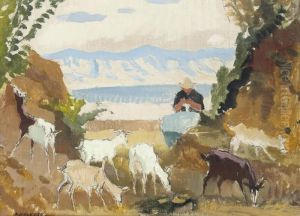 Woman Knitting, With Goats Woman Knitting, With Goats