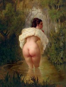 Nude in a Pond by Mihaly von Zichy