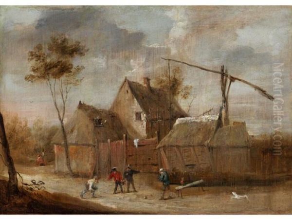 Bocciaspieler Vor Strohgedeckten Hutten - view 1