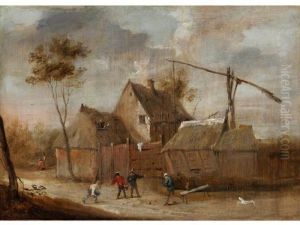 Bocciaspieler Vor Strohgedeckten Hutten
