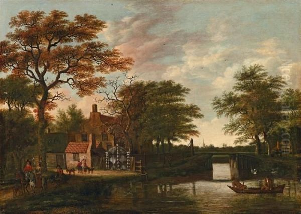 Abendlandschaft Mit Gehoft Und Brucke - view 1