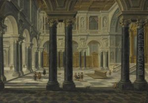 A Palace Interior With Figures by Bartholomeus Van Bassen