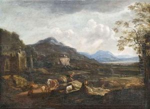 Italienische Ideallandschaft Mit Hirten Und Ruinen