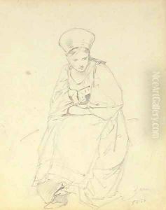 A seated peasant girl looking down thumbnail