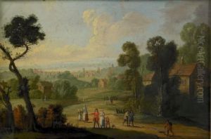 Byvag Med Vandrande Manniskor by Jacques Willem Van Blarenberghe