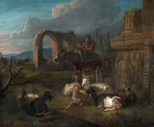 Un Berger Et Son Troupeau Pres De Ruines Antiques by Pieter van Bloemen