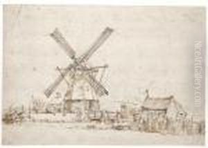 Landscape With A Windmill And Other Buildings by Anthonie Van Borssom