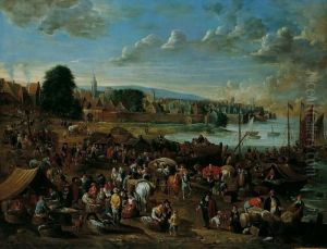 Hafenszene Vor Dem Hintergrund Einer Stadt by Peeter van Bredael