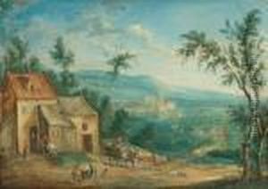 Extensive Landscape With Buildings And Figures by Joseph van Bredael