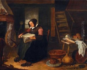 Interieur Mit Lesender Frau