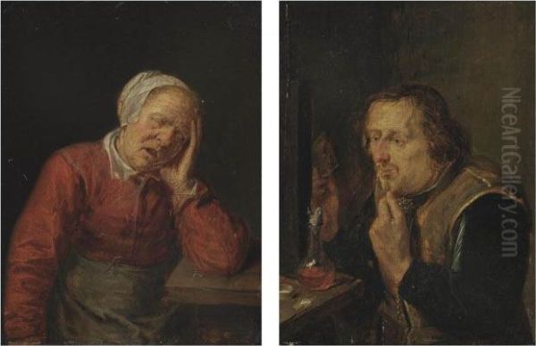An Old Woman Asleep; And A Man Combing His Beard - view 1