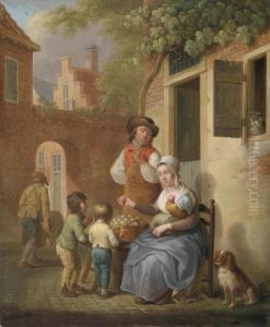 A Dutch Street-life Scene In The Evening Sun by Cornelis van Cuylenburg