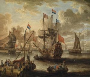 A Three-master And Other Vessels Off A Port by Willem van de, the Elder Velde