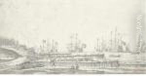 A Fort On The Dutch Coast Near Den Helder, With A Fleet Off-shore by Willem I Van De Velde