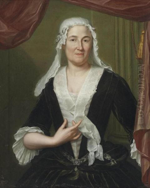 Portrait Of A Lady, Half-length,
 In A Dark Green Velvet Dress And White Chemise, Wearing A White 
Headdress - view 1
