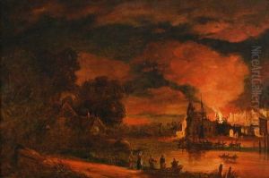Figures Fleeing From A Burning Village