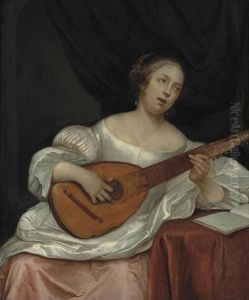 A Woman Playing A Bandora