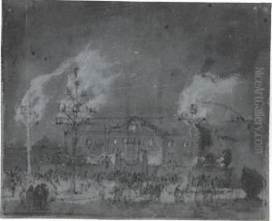 Recto: Fireworks Before A Grand House by Egbert van der Poel