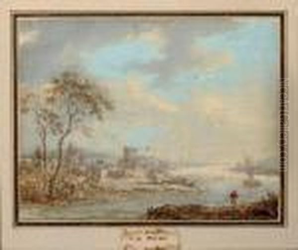 Paysage Avec Pecheur Et Vue D'architecture - view 1