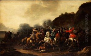 Schlachtenszene by Simon Johannes van Douw