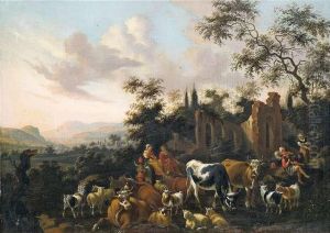 Hirtenidyll Vor Weiter Italienisierender Landschaft Mit Ruinen