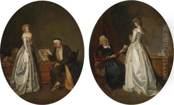 Interior With A Young Lady 
Having Her Fortune Told; Interior With A Young Woman Visiting The Doctor - view 1
