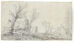 Wide Winter Landscape With Farm Buildings By Trees by Jan van Goyen