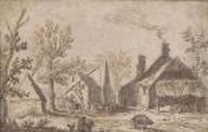 A Farmyard With Figures by Jan van Goyen