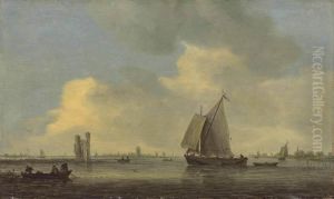 The Merwede With A Sailing Boat by Jan van Goyen
