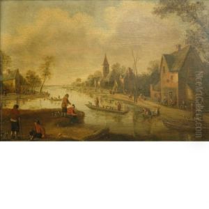 Figures Beside A River by Jan van Goyen