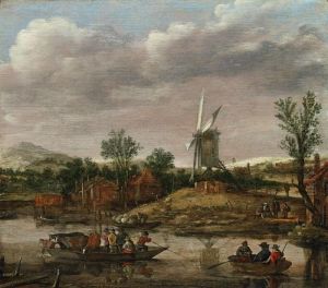 Flusslandschaft Mit Fahre Und Windmuhle
