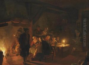 A Family Eating By Candlelight In An Interior by Jan Hendrick van Grootvelt