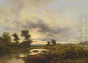 River Landscape In The Evening Light