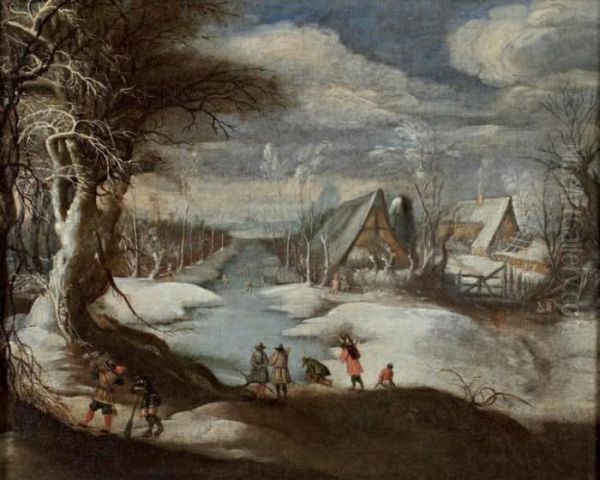 Scene D'hiver Avec Un Chasseur - view 1