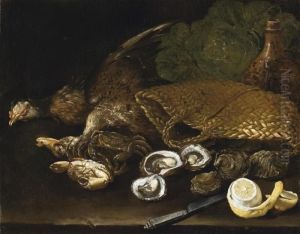 Natura Morta Con Ostriche E Cesta by Niccolino Van Houbraken