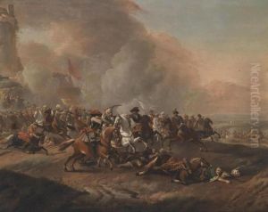A Cavalry Engagement Near A Fortress by Jan von Huchtenburgh