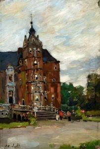 Figuren Op De Brug Bij Kasteel Cannenburch Te Vaassen by Joseph Gerardus van Jole