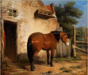 Braunes Pferd Vor Einem Stallgebaude by Jean Louis van Kuyck