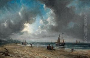 Bateaux Pres D'une Cote Et Personnages