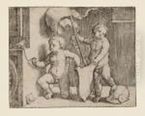 Due Putti Nudi Sorreggono Uno Scudo