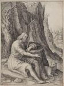 Saint Jean Baptiste Au Desert Avec Un Agneau by Lucas Van Leyden