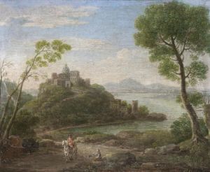 A Traveller And A Beggar In An Open Landscape, With A Walled City In The Distance; by Hendrik Frans van Lint (Studio Lo)