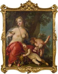 Venus Und Cupido Mit Zwei Spielenden Amoretten In Einer Landschaft