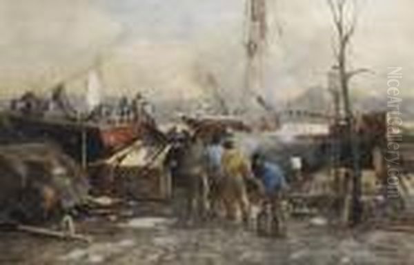 Figures On An Quay In The Harbour Of Rotterdam - view 1