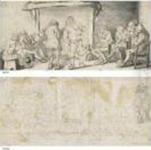 Peasants Carousing Beside A Tavern Hearth by Isaack Jansz. van Ostade