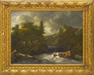 Romantiskt Bergslandskap Med Fors Och Figurer Romantiskt Bergslandskap Med Fors Och Figurer